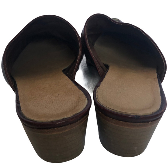 Kilim Art 100% Red Blue Aztec Wool Tapestry & Leather Slide Mule Shoes Women's 6 - Picture 6 of 7